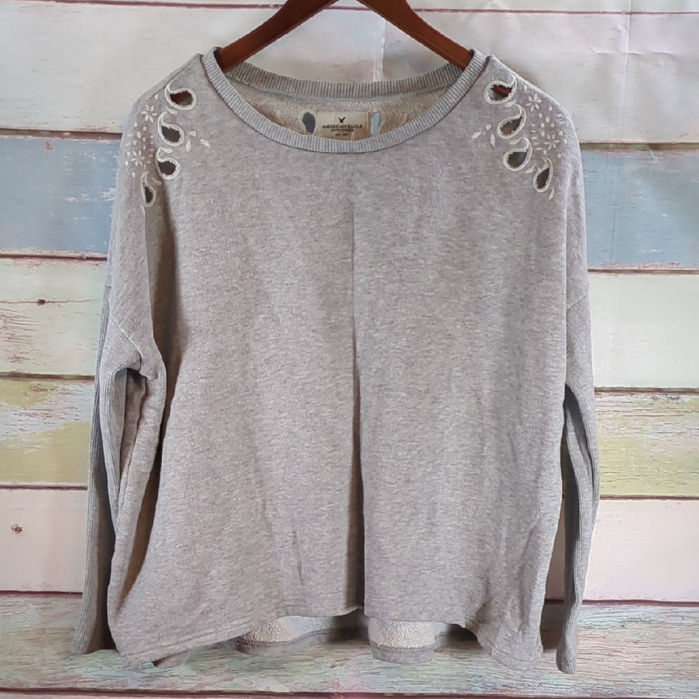 Gray Embroidered Women's Top